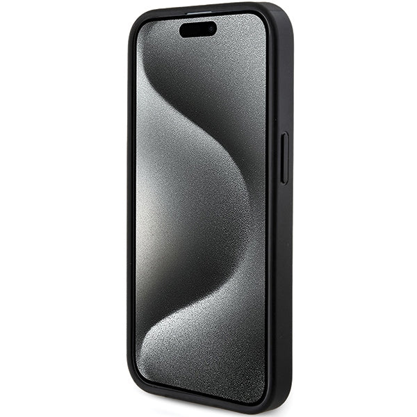 Guess iPhone 15 Pro Max - 4G Collection Leather Metal Logo MagSafe Θήκη με Επένδυση Συνθετικού Δέρματος και MagSafe - Black - GUHMP15XG4GFRK