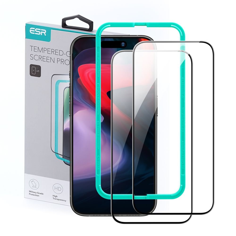 ESR iPhone 15 Pro Full Screen Tempered Glass 9H Αντιχαρακτικό Γυαλί Οθόνης - 2 Τεμα΄χια - Black
