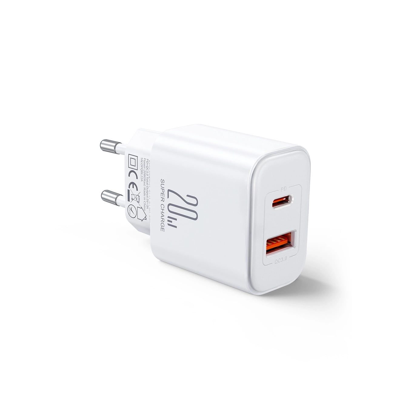 Joyroom PD 20W Οικιακός Φορτιστής Γρήγορης Φόρτισης με Θύρα USB και Θύρα Type - C και Καλώδιο Type - C to Lightning - White - JR - TCF05