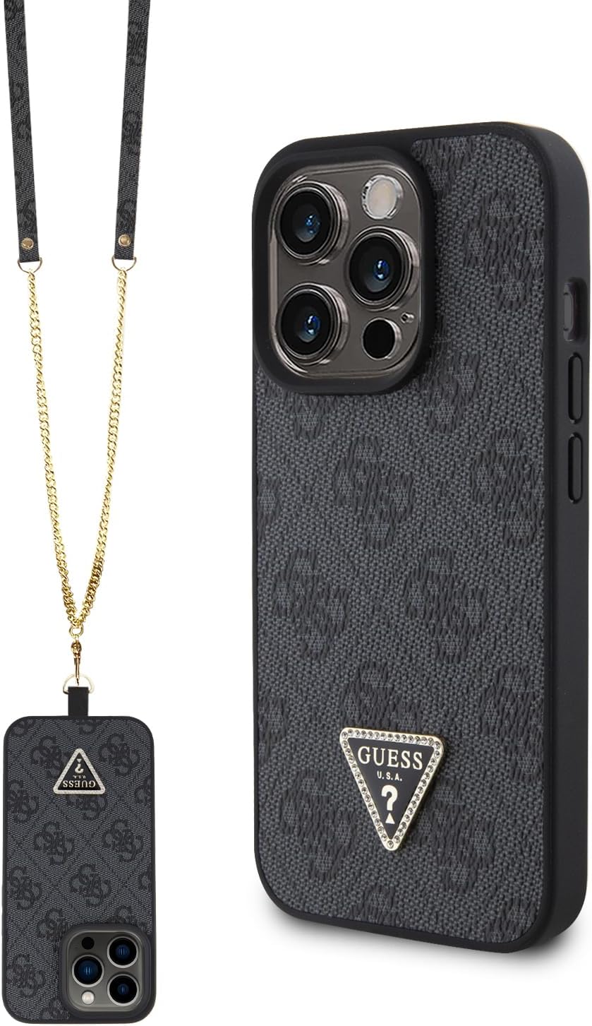 Guess iPhone 15 Pro - Crossbody 4G Metal Logo Θήκη με Επένδυση Συνθετικού Δέρματος και Λουράκι - Black - GUHCP15LP4TDSCPK
