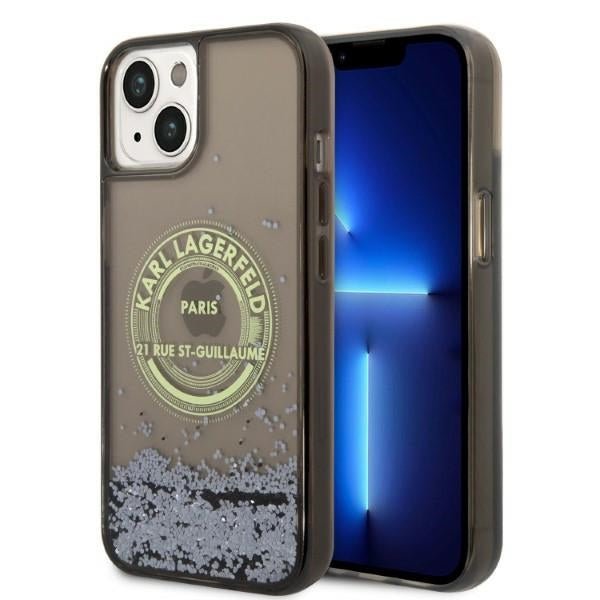 Karl Lagerfeld iPhone 14 Plus - Liquid Glitter RSG Σκληρή Θήκη με Πλαίσιο Σιλικόνης - Διάφανη / Black - KLHCP14MLCRSGRK