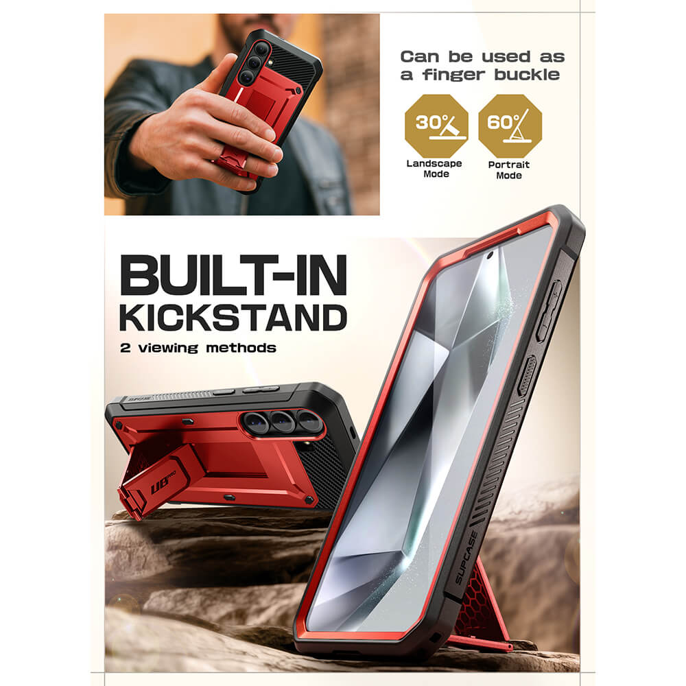 Supcase Samsung Galaxy S25 Unicorn Beetle Pro Σκληρή Θήκη με Προστασία Οθόνης και Stand - Metallic Red