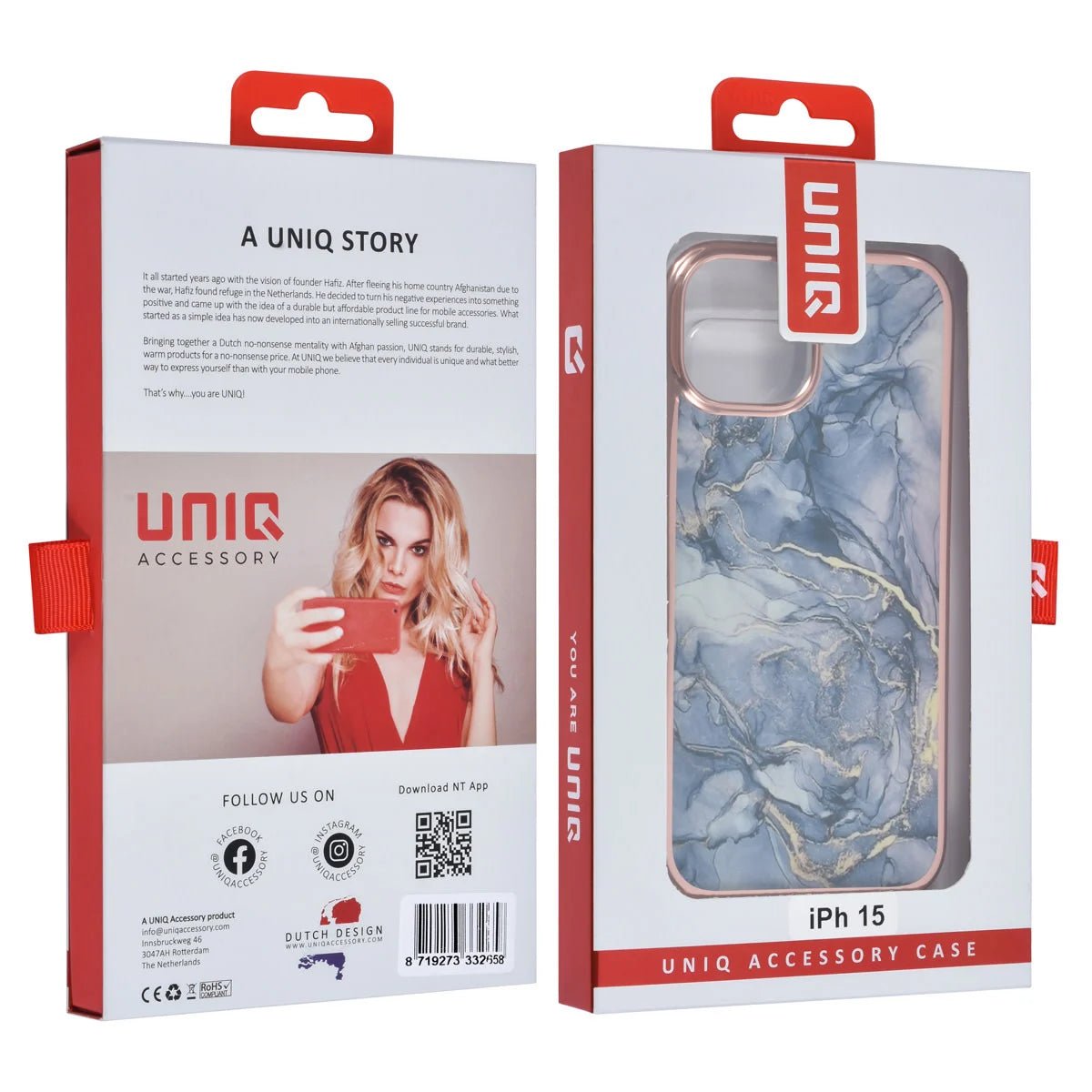 Tuniq iPhone 15 - Σκληρή Θήκη με Πλαίσιο Σιλικόνης - Σχέδιο Μάρμαρο - Σκούρο Γκρί