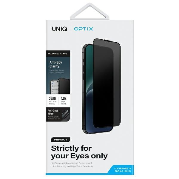 Uniq iPhone 15 Pro Max 9H Optix Privacy Αντιχαρακτικό Γυαλί Οθόνης με Κιτ Εγκατάστασης - Black
