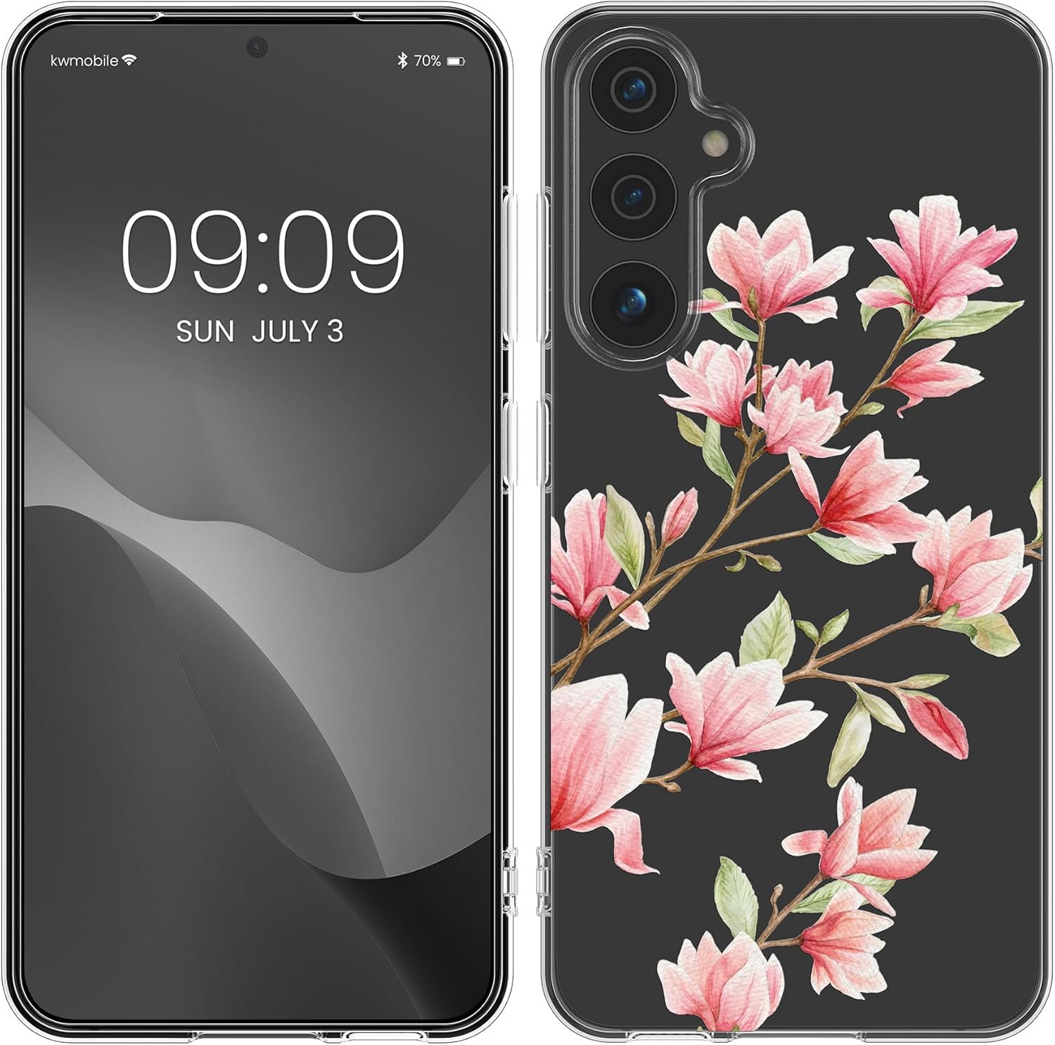 KW Samsung Galaxy A55 5G Λεπτή Θήκη Σιλικόνης TPU - Design Magnolias - Pink / White / Διάφανη