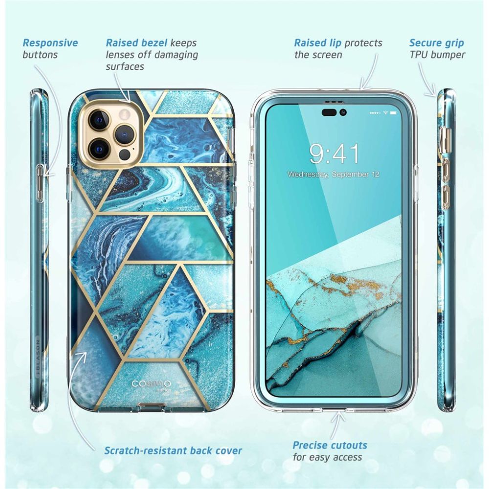 i - Blason iPhone 14 Pro Max Cosmo Σκληρή Θήκη με Πλαίσιο Σιλικόνης και Προστασία Οθόνης - Ocean Blue