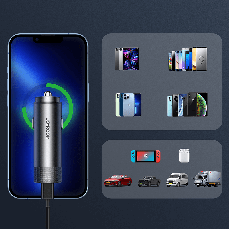 Joyroom JR - CL13 Car Charger Φορτιστής Κινητών στο Αυτοκίνητο με 2 Θύρες USB PD 50W - Gray