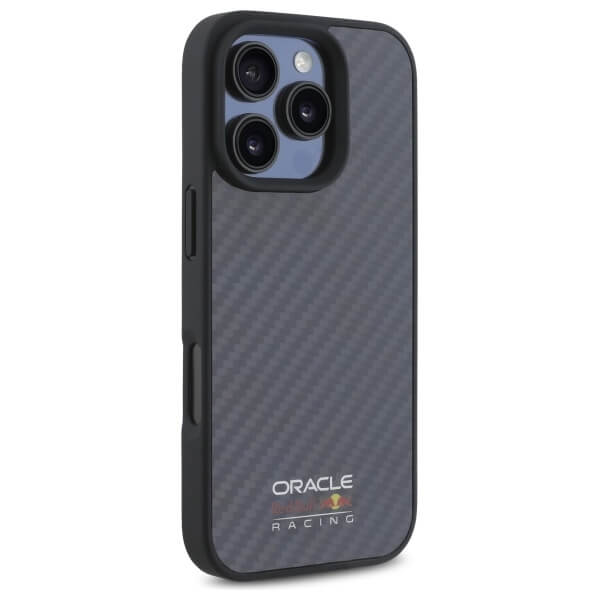 Red Bull iPhone 16 Pro - Carbon Fiber Shiny Logo - MagSafe Σκληρή Θήκη με Πλαίσιο Σιλικόνης - Black - RBHMP16L24CFILSK