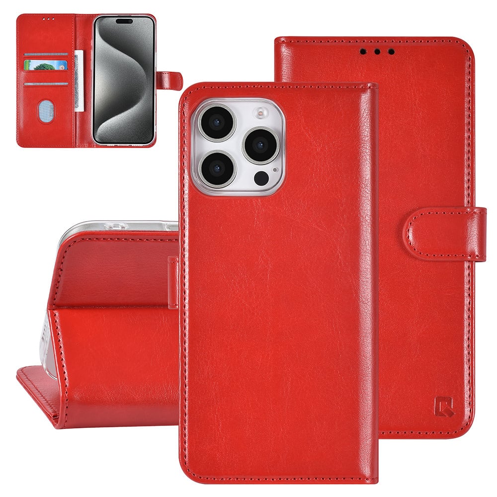 Tuniq iPhone 16 Pro Max - Θήκη Πορτοφόλι Stand από Δερματίνη - Red