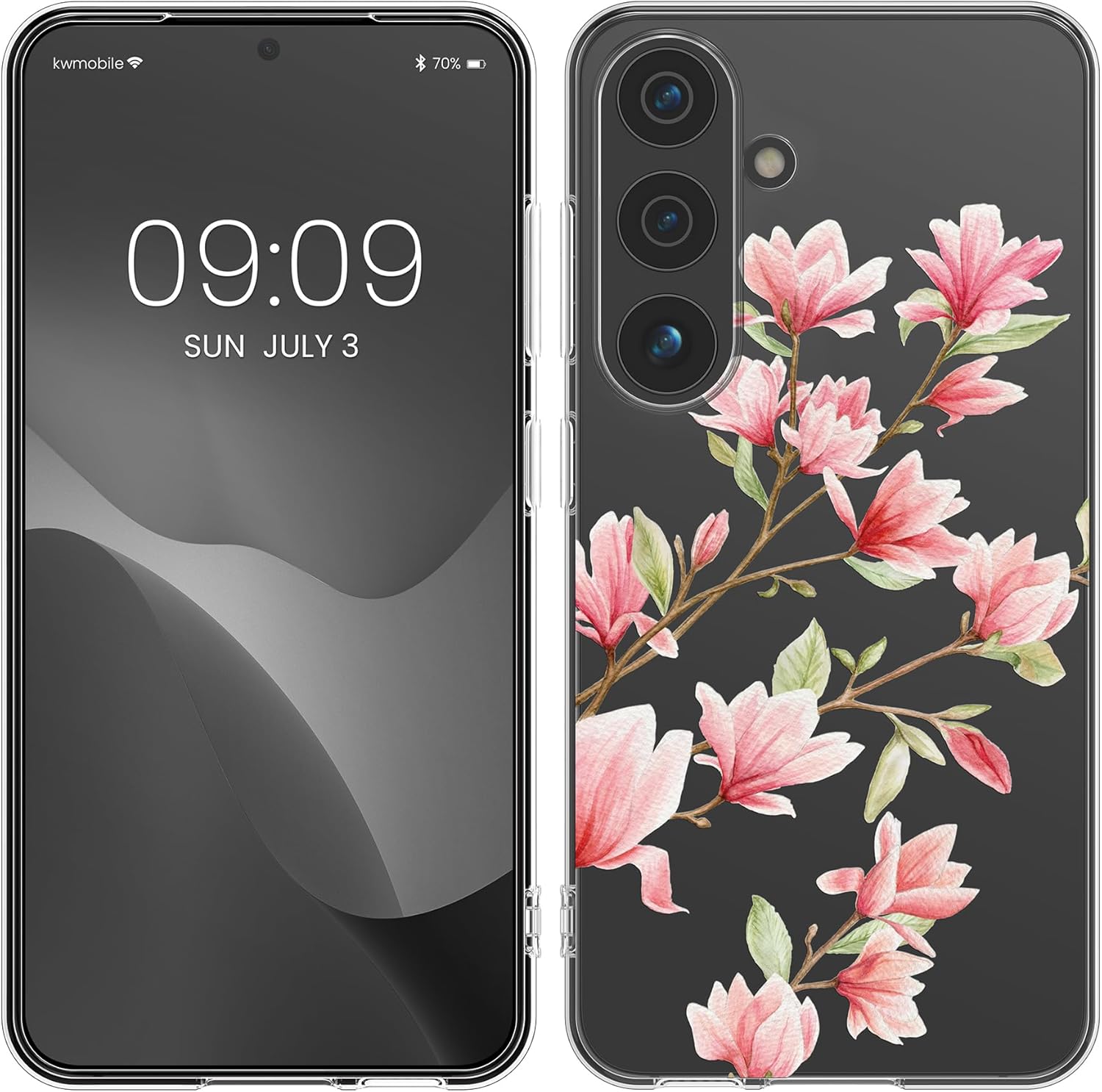 KW Samsung Galaxy S24 Λεπτή Θήκη Σιλικόνης TPU - Design Magnolias - Pink / White / Διάφανη