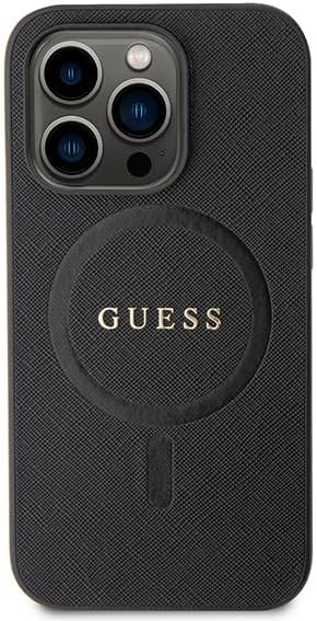 Guess iPhone 15 Pro Saffiano MagSafe Σκληρή Θήκη με Πλαίσιο Σιλικόνης και MagSafe - Black - GUHMP15LPSAHMCK