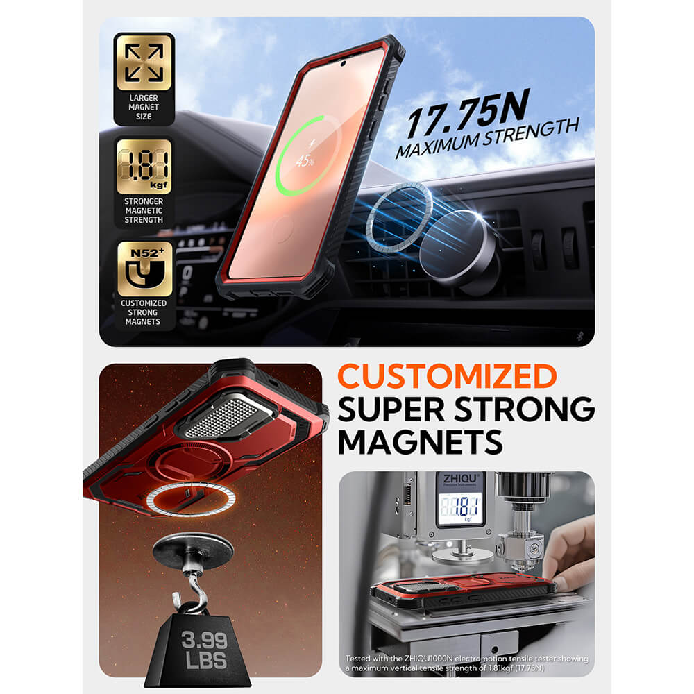 Supcase Samsung Galaxy S25 Plus Armorbox Magsafe Σκληρή Θήκη με Προστασία Οθόνης και Κάλυμμα Κάμερας / Stand - Metallic Red