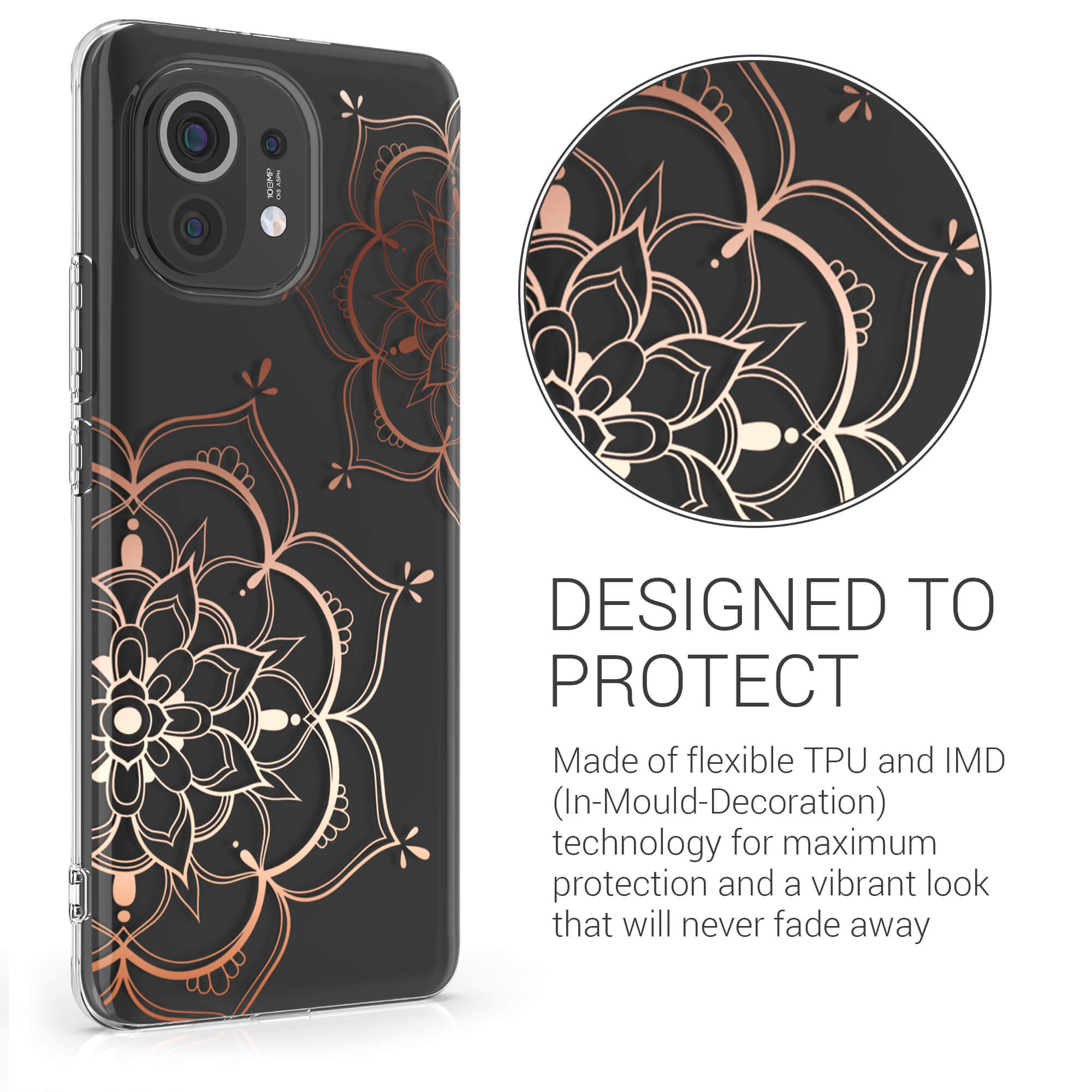 KW Xiaomi Mi 11 Θήκη Σιλικόνης TPU Design Flowers Twins - Rose Gold / Διάφανη - 57089.02