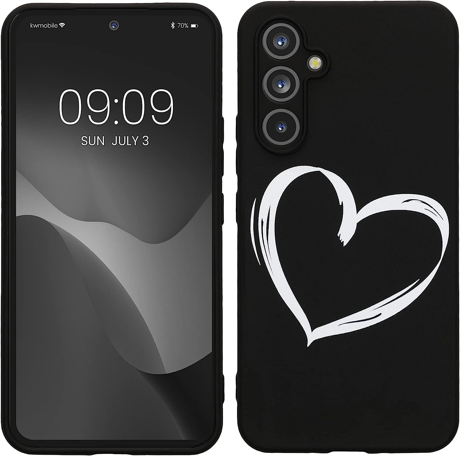 KW Samsung Galaxy A54 5G Θήκη Σιλικόνης Design Heart Brush - Black / White - 61246.02