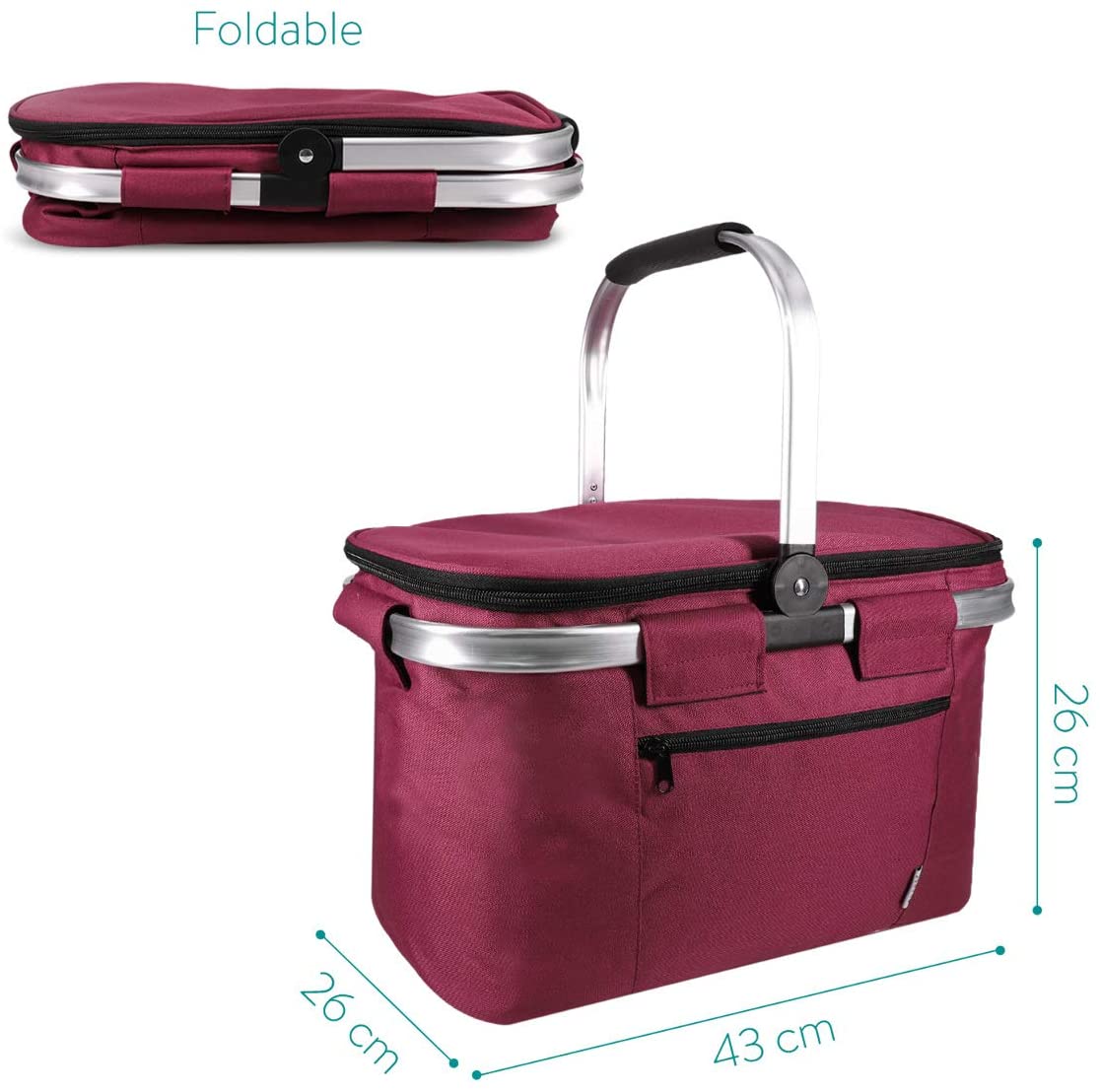 Navaris Πτυσσόμενη Ισοθερμική Τσάντα Πικ - Νικ - Bordeaux - 45859.13