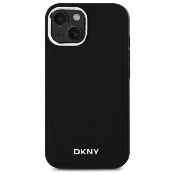 DKNY iPhone 15 Plus - Plain Logo MagSafe Σκληρή Θήκη με Επένδυση Συνθετικού Δέρματος - Black