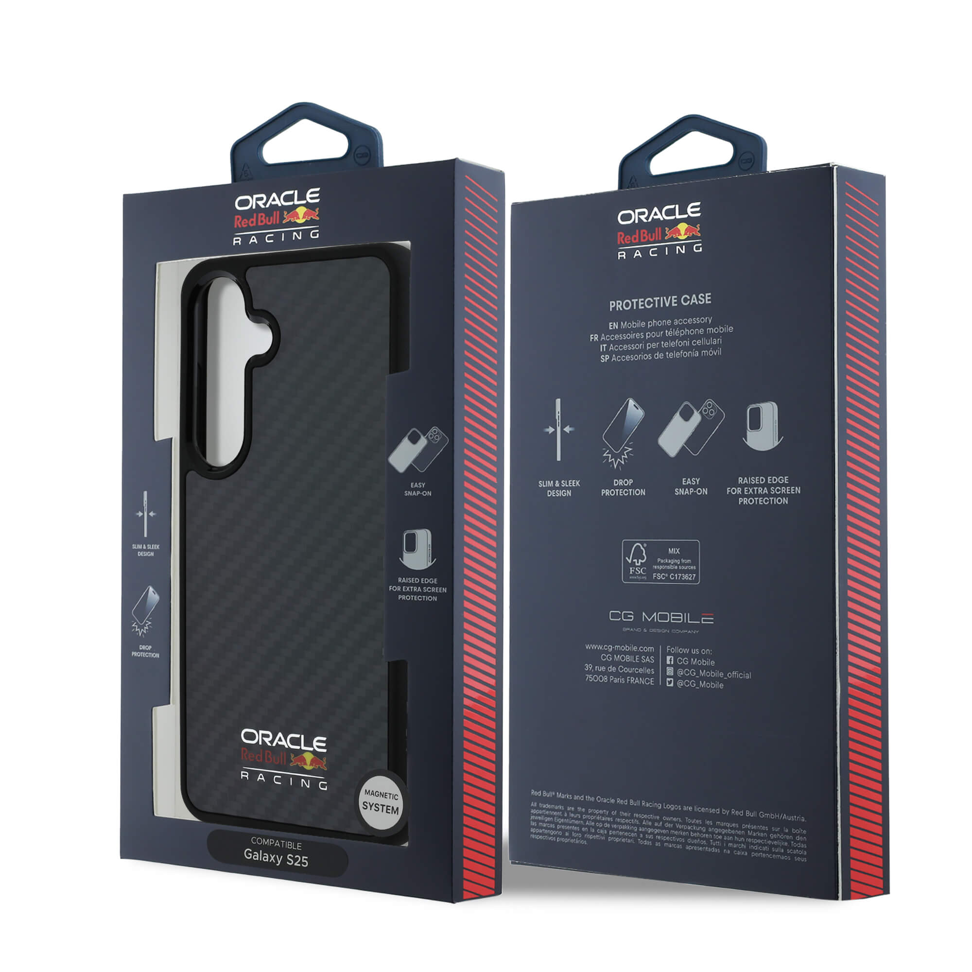 Red Bull Samsung Galaxy S25 - Real Carbon Fiber Shiny Logo - MagSafe Σκληρή Θήκη με Πλαίσιο Σιλικόνης - Black - RBHMS25S24CFILSK