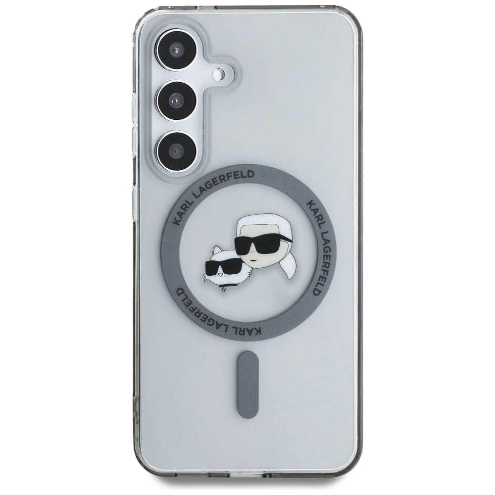 Karl Lagerfeld Samsung Galaxy S25 - Button Karl and Choupette Heads Printed Logo - MagSafe Σκληρή Θήκη με Πλαίσιο Σιλικόνης - Black - KLHMS25SHLSKCK