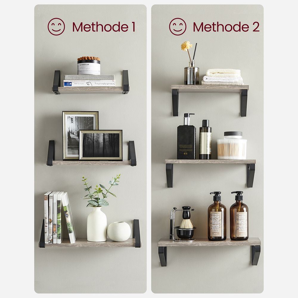 Vasagle Σετ με 3 Επιτοίχια Ράφια Διαφορετικού Μεγέθους - Grey / Black - LWS033B02