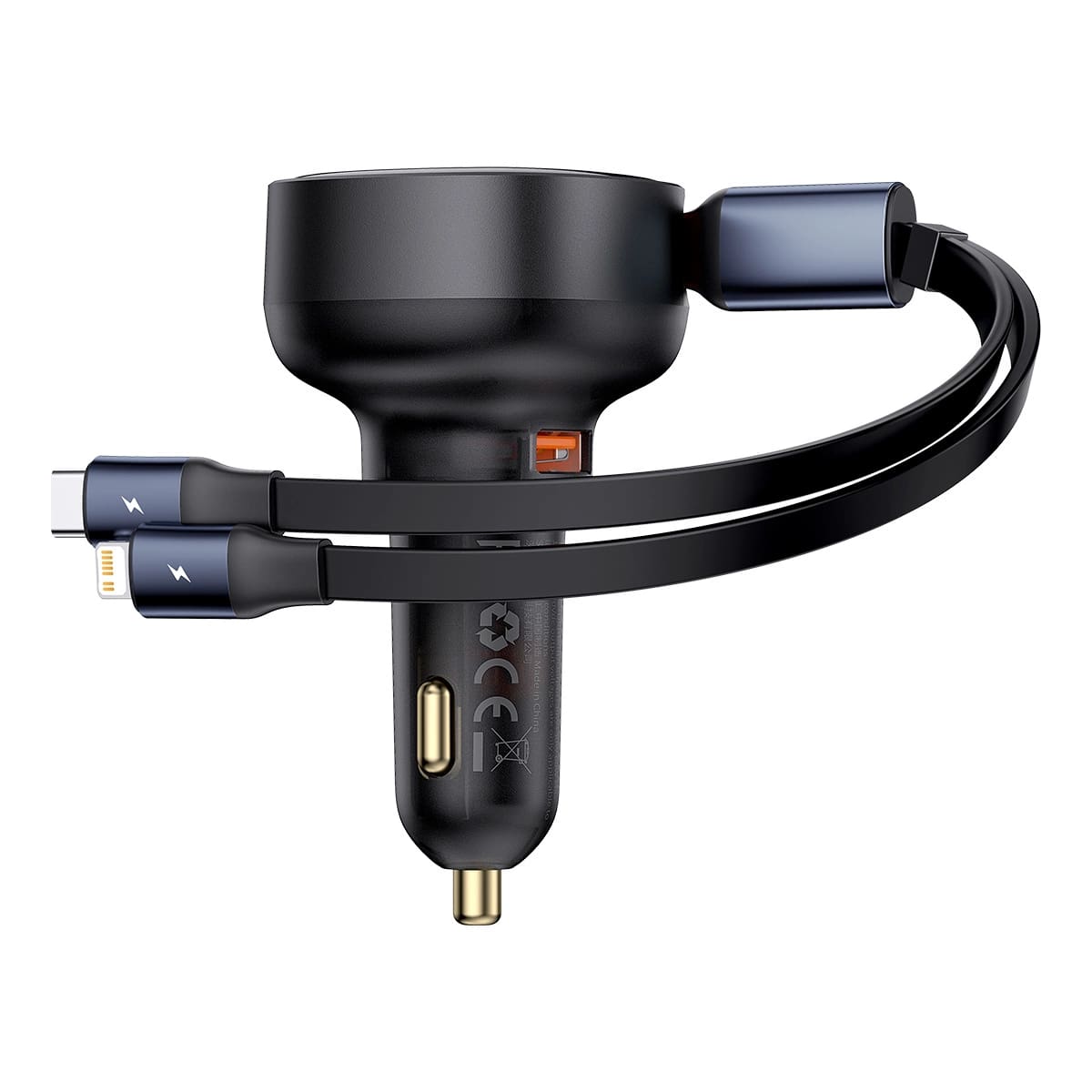 Baseus Enjoyment Pro Φορτιστής Αυτοκινήτου με Θύρα USB και Ενσωματωμένα Καλώδια Type - C και Lightning 60W - Black - C00057802111 - 02