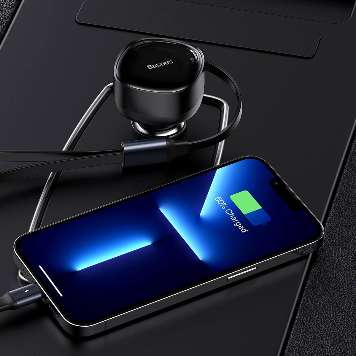 Baseus Enjoyment Retractable 2 - in - 1 Fast Car Charger Φορτιστής Αυτοκινήτου με Ενσωματωμένα Καλώδια Lightning και Type - C 30W - Black - CGTX000001