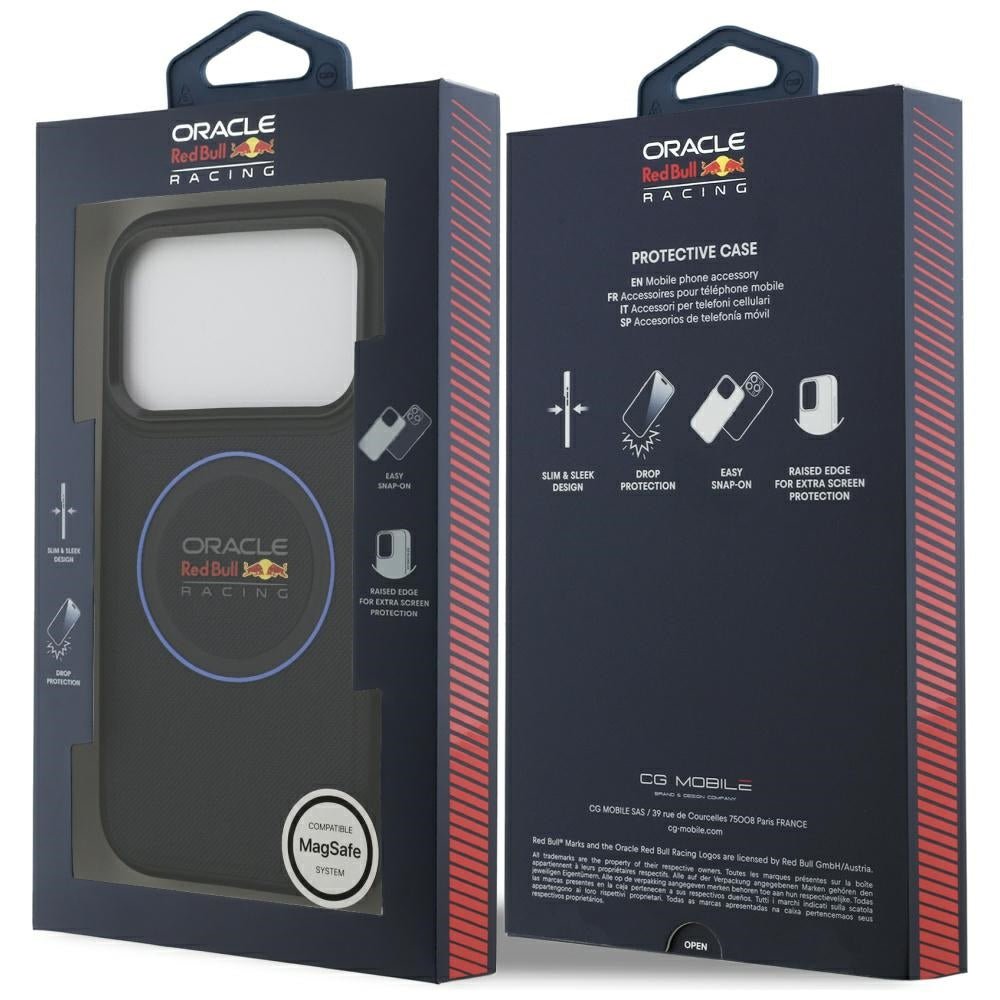 Red Bull iPhone 17 Pro - Red Bull Meshed Blue Ring and Metal Buttons MagSafe - Σκληρή Θήκη με Επένδυση Συνθετικού Δέρματος - Navy - RBHMP17L24PUILVB