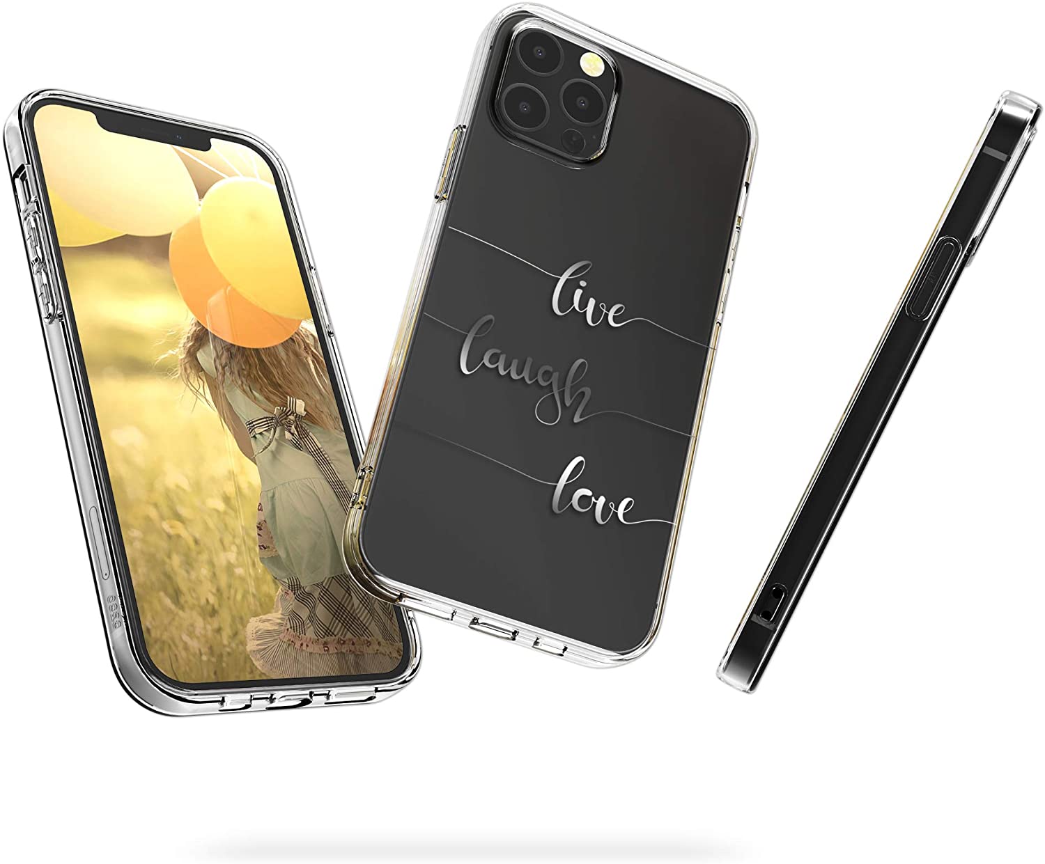 KW iPhone 12 / iPhone 12 Pro Θήκη Σιλικόνης TPU Design Live Laugh Love - Διάφανη / Silver - 53035.04