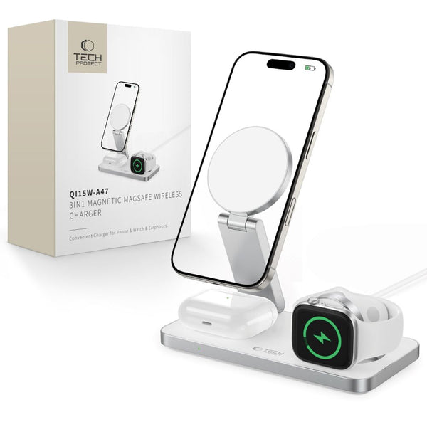 Tech - Protect QI15W - A47 3in1 Ασύρματος Μαγνητικός Φορτιστής MagSafe - White
