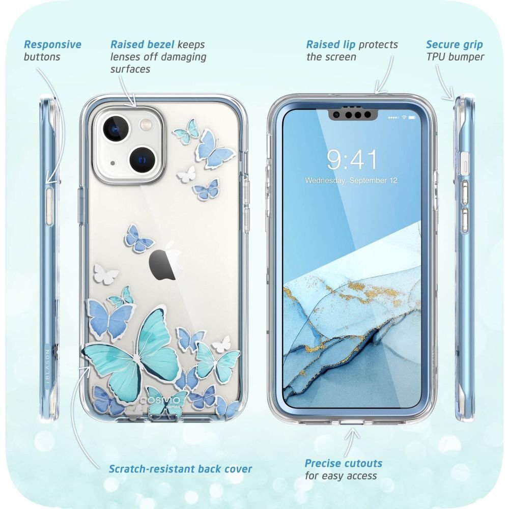 i - Blason iPhone 14 Plus Cosmo Σκληρή Θήκη με Πλαίσιο Σιλικόνης και Προστασία Οθόνης - Blue Fly
