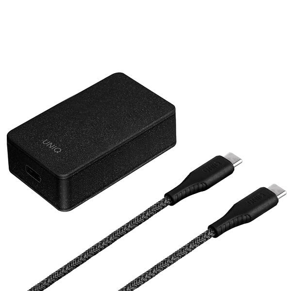 Uniq Versa Slim PD 18W Οικιακός Φορτιστής Γρήγορης Φόρτισης με 1 Θύρα Type - C και Καλώδιο Type - C to Type - C - Charcoal Black
