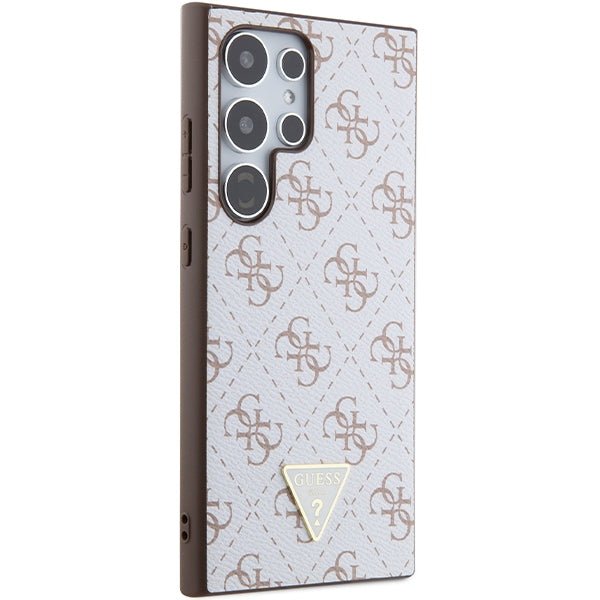 Guess Samsung Galaxy S24 Ultra - 4G Triangle - Σκληρή Θήκη με Επένδυση Συνθετικού Δέρματος και Πλαίσιο Σιλικόνης - White - GUHCS24LPG4GPH