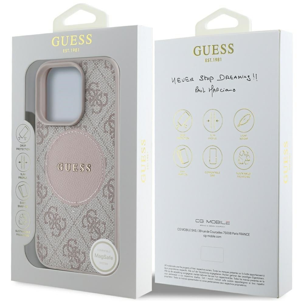 Guess iPhone 16 Pro Max - 4G Circle Classic Logo - MagSafe Θήκη με Επένδυση Συνθετικού Δέρματος - Pink - GUHMP16XP4PGRSGP