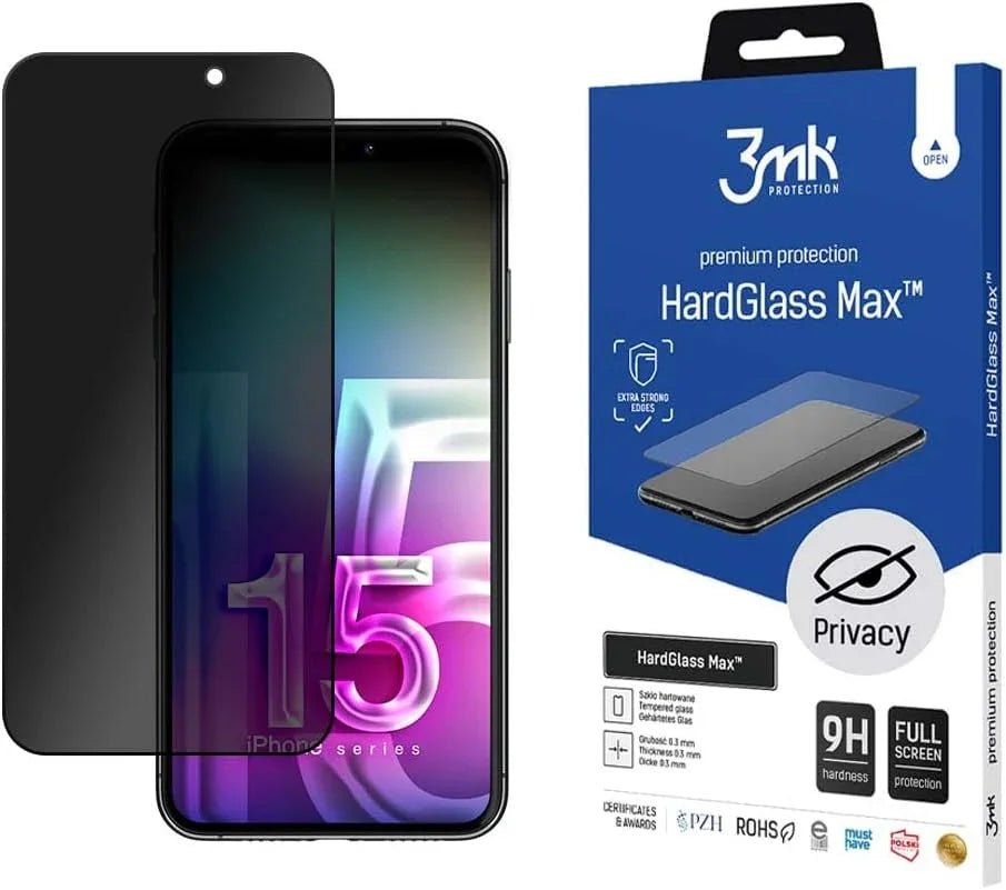 3MK iPhone 15 Pro HardGlass Max Privacy 0.30mm 9H Full Screen Αντιχαρακτικό Γυαλί Οθόνης - Black