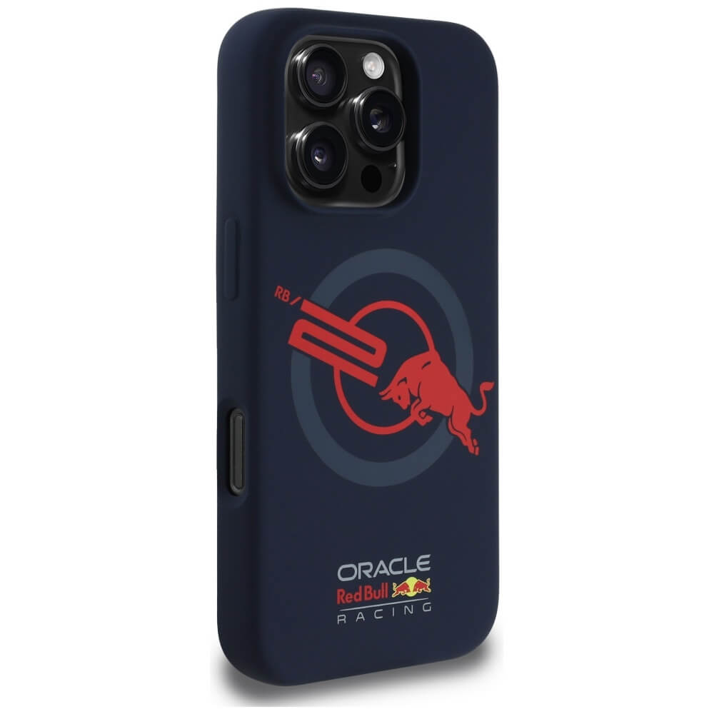 Red Bull iPhone 16 Pro - HC Silicone ORBR20 Logo Red Lining - MagSafe Σκληρή Θήκη με Πλαίσιο Σιλικόνης - Navy Blue - RBHMP16L24SIOLVR