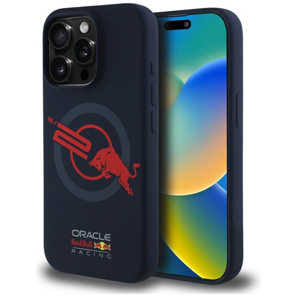 Red Bull iPhone 15 Pro Max - HC Silicone ORBR20 Logo Red Lining - MagSafe Σκληρή Θήκη με Πλαίσιο Σιλικόνης - Navy Blue - RBHMP15X24SIOLVR