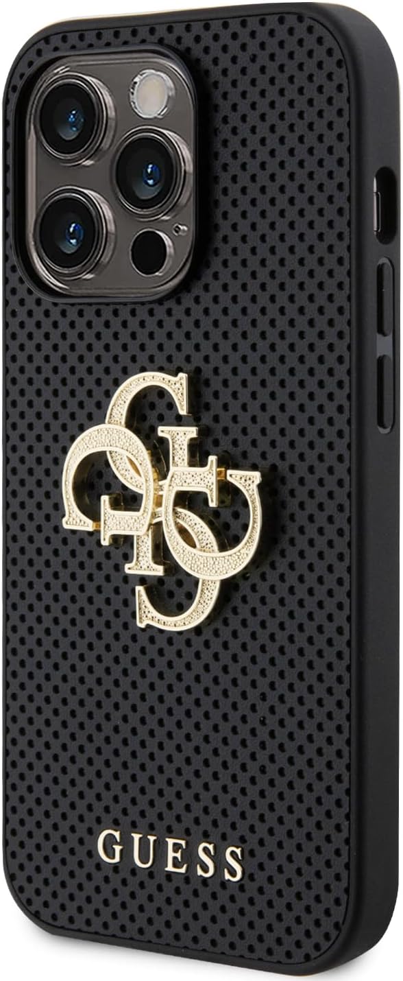 Guess iPhone 15 Leather Perforated 4G Glitter Θήκη με Επένδυση Συνθετικού Δέρματος - Black - GUHCP15SPSP4LGK