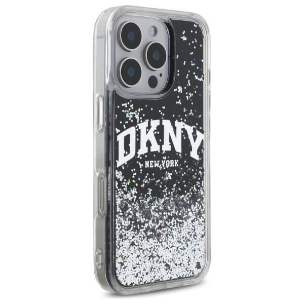 DKNY iPhone 16 Pro Max - Liquid Glitter Arch Logo - Σκληρή Θήκη με Πλαίσιο Σιλικόνης - Black