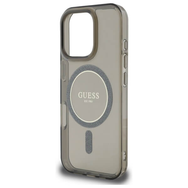 Guess iPhone 16 Pro - IML Glitter Circle - MagSafe Σκληρή Θήκη με Πλαίσιο Σιλικόνης - Black - GUHMP16LHFGEREK