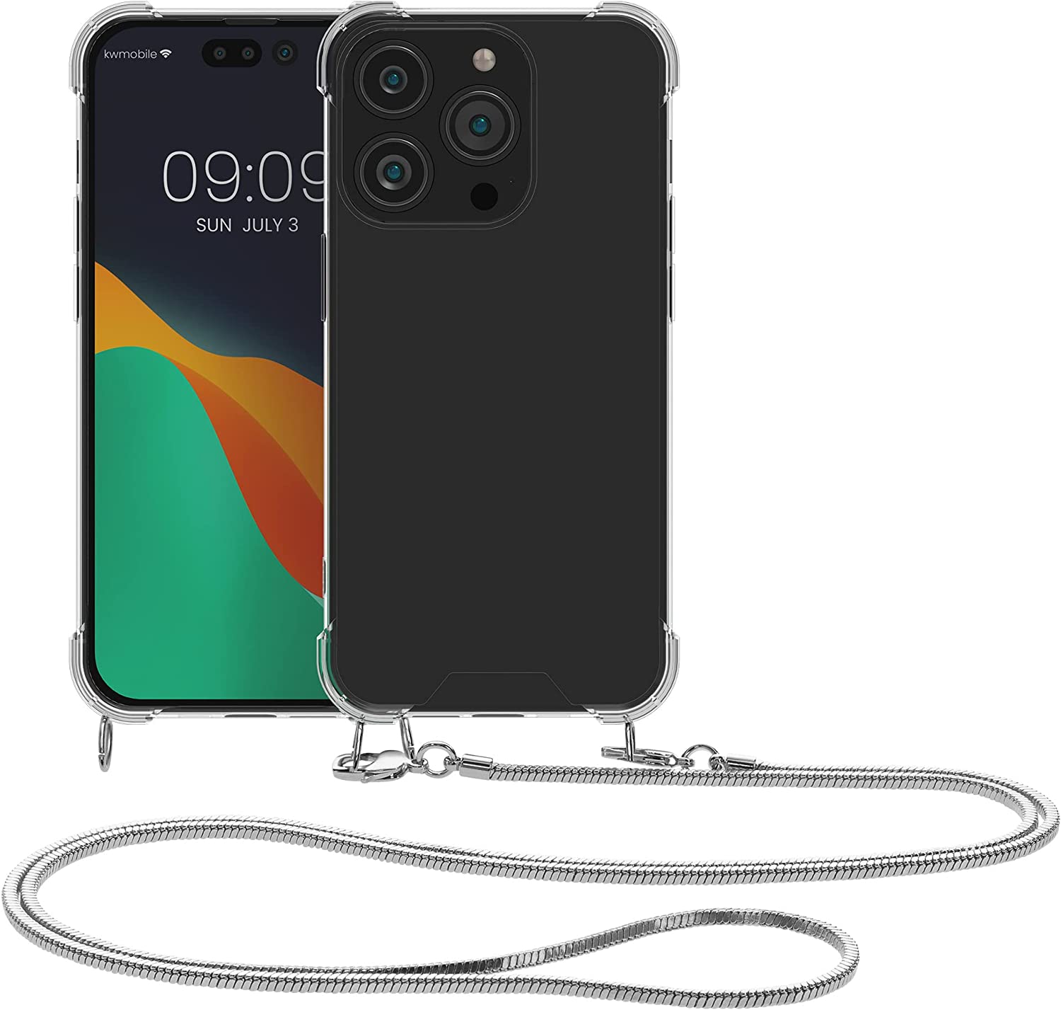 KW iPhone 14 Pro Θήκη Σιλικόνης TPU με Μεταλλικό Λουράκι - Διάφανη / Silver - 59104.35