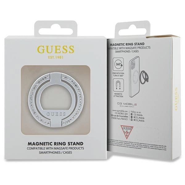 Guess MagSafe Rhinestone Ring Holder - Δαχτυλίδι Συγκράτησης Κινητού - Βάση Στήριξης - Silver - GUE002940 - 0