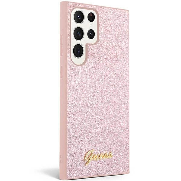 Guess Samsung Galaxy S24 Ultra Glitter Script Σκληρή Θήκη με Πλαίσιο Σιλικόνης - Pink - GUHCS24LHGGSHP