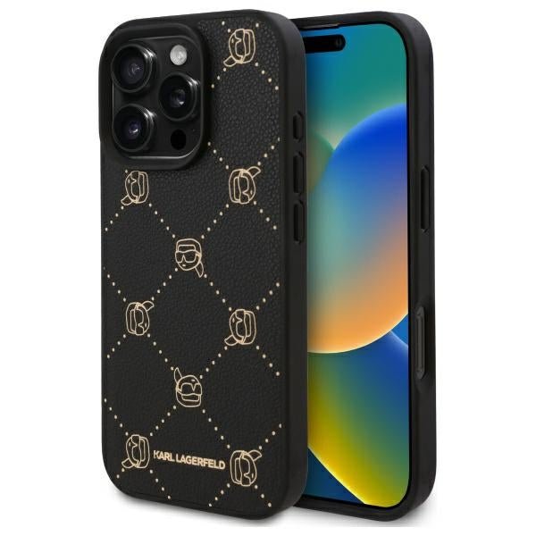 Karl Lagerfeld iPhone 16 Pro Max - Karl Head - MagSafe Σκληρή Θήκη με Επένδυση Συνθετικού Δέρματος και Πλαίσιο Σιλικόνης - Black - KLHMP16XPGKHPHK