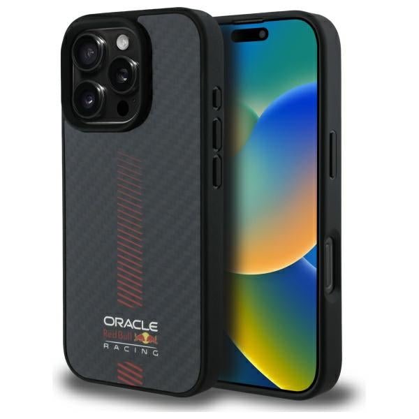 Red Bull iPhone 16 Pro - Carbon Fiber Power Bar - MagSafe Σκληρή Θήκη με Πλαίσιο Σιλικόνης - Black - RBHMP16L24CFGSMK