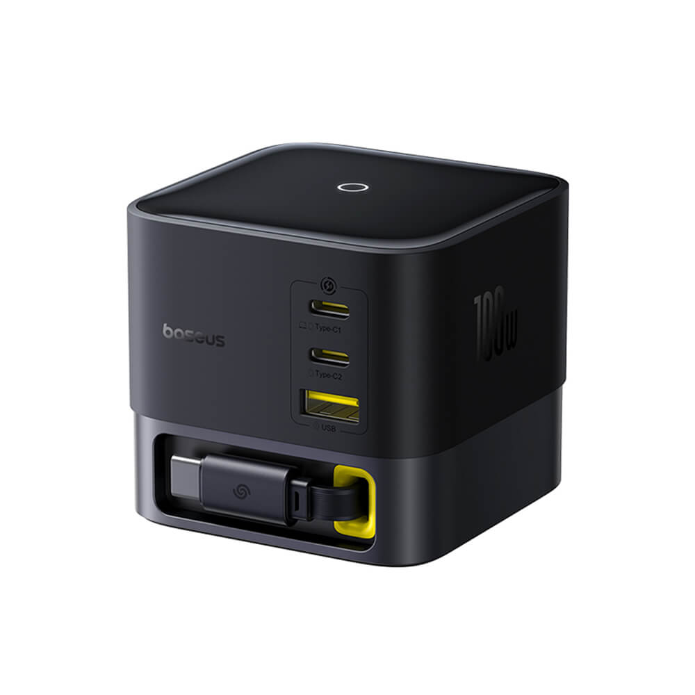 Baseus Super GaN Βάση Φόρτισης με 3 Θύρες Type - C και 1 Θύρα USB με Ενσωματωμένο Καλώδιο Type - C 1.5m - Cosmic Black
