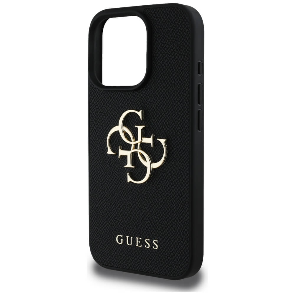 Guess iPhone 16 Pro Max - Grained Big 4G Logo Small Classic Logo - Σκληρή Θήκη με Επένδυση από Οικολογικό Δέρμα - Black - GUHCP16XPGT4MBK