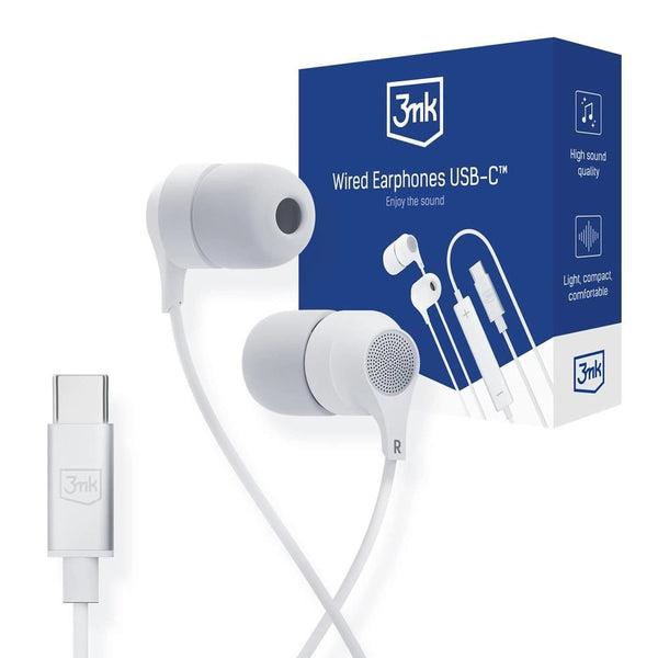 3MK Wired Earphones USB - C Handsfree Ακουστικά με Ενσωματωμένο Μικρόφωνο - White