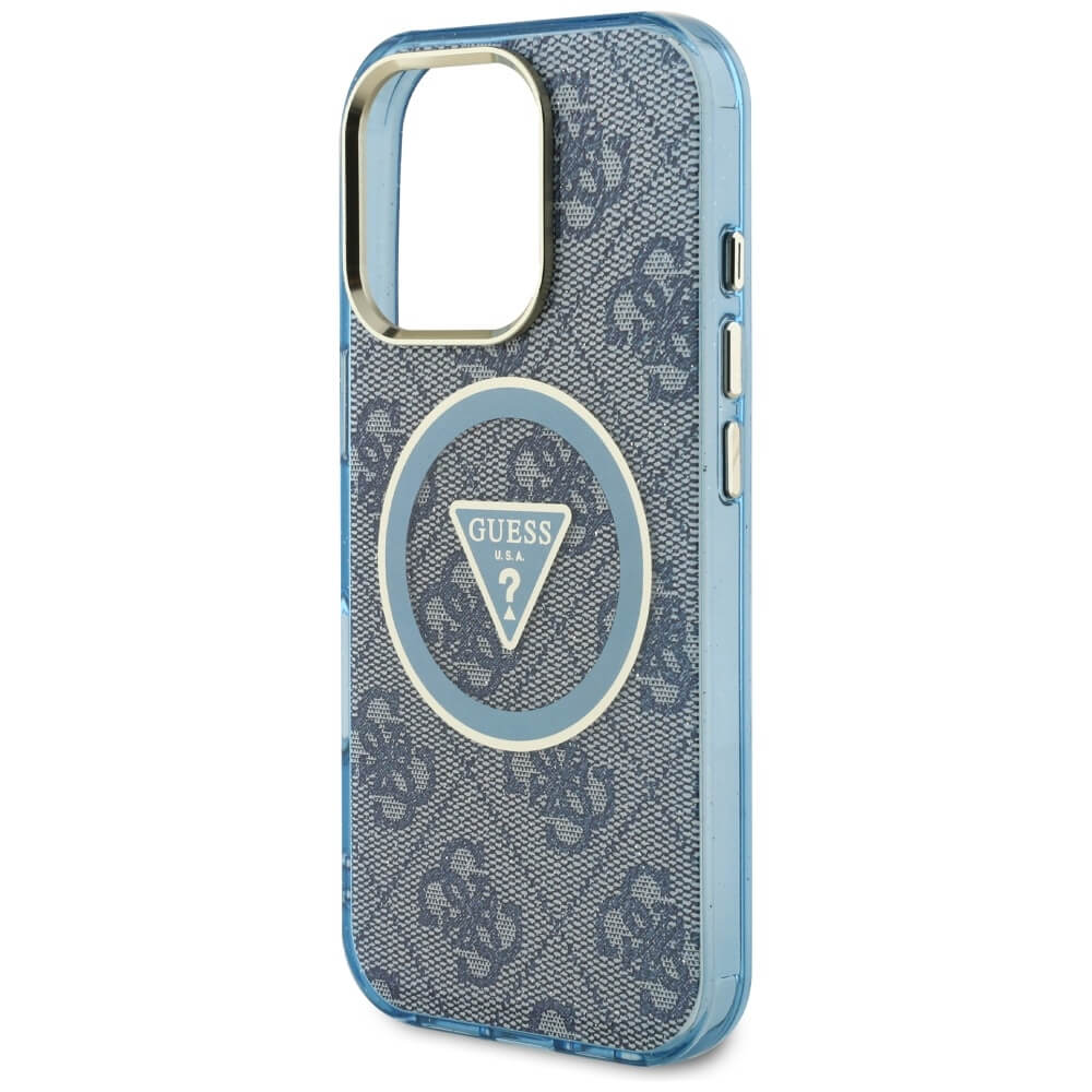 Guess iPhone 16 Pro - IML Metal Glitter 4G Circle Triangle MagSafe - Σκληρή Θήκη με Πλαίσιο Σιλικόνης και MagSafe - Blue - GUHMP16LHG4PRTGB