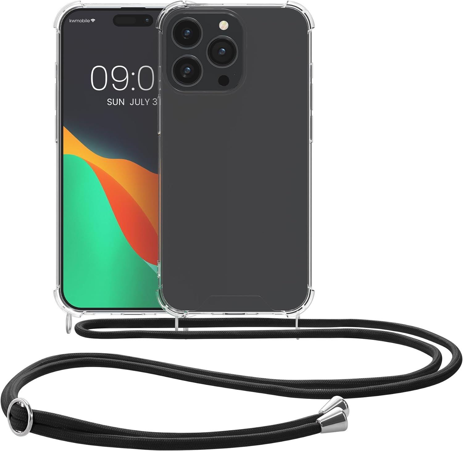 KW iPhone 15 Pro Θήκη Σιλικόνης TPU με Λουράκι - Διάφανη / Black - 62035.01