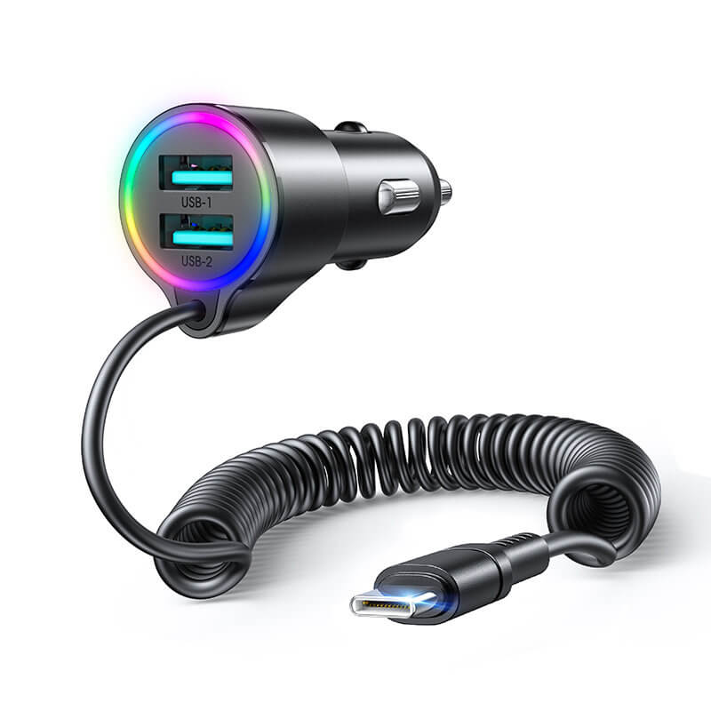 Joyroom JR - CL24 3in1 Fast Car Charger 17W Φορτιστής Αυτοκινήτου με 2 Θύρες USB και Καλώδιο Type - C 1.5m - Black