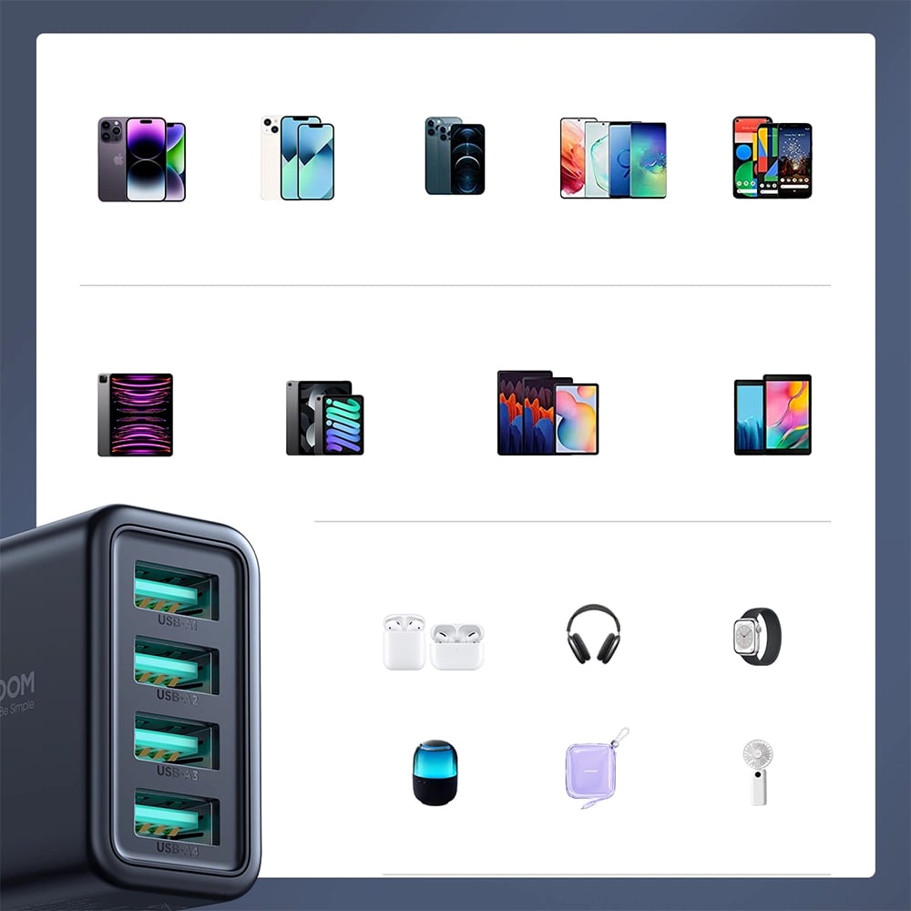 JOYROOM Οικιακός Φορτιστής με 4 Θύρες USB 24W 4.8A - Black - JR - TCN03